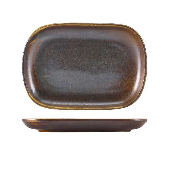 Terra Porcelain Rustic Copper Rectangular Plate 24 x 16.5cm - Pack of 12 1 Terra Porcelain Rustic Copper Rectangular Plate 24 x 16.5cm - Pack of 12