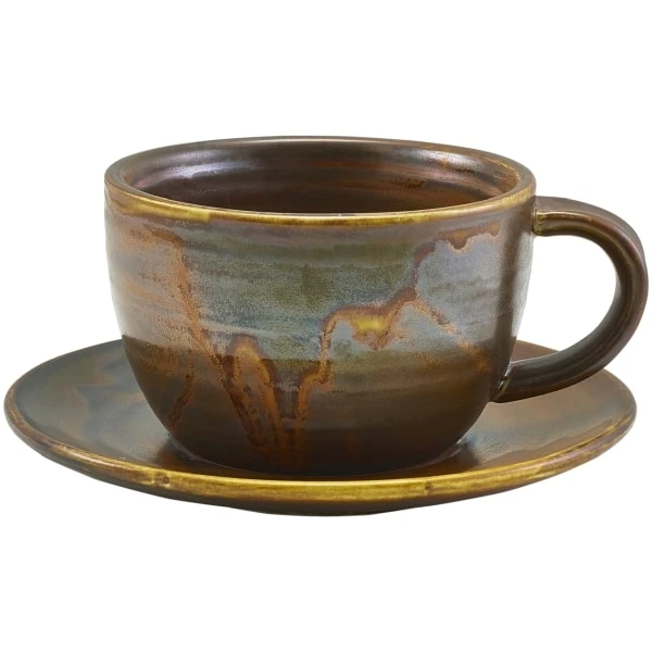 Terra Porcelain Rustic Copper Saucer 14.5cm - Pack of 6 2 Terra Porcelain Rustic Copper Saucer 14.5cm - Pack of 6 - Image 2
