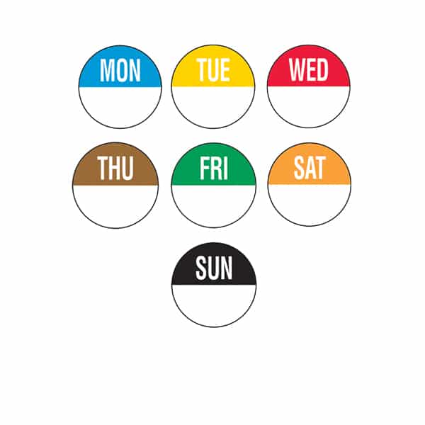 19mm Removable Day of the Week Labels 7 Days (7 X 1000)