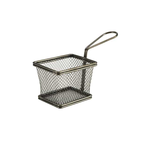 Black Serving Fry Basket Rectangular 10 x 8 x 7.5cm - Pack of 6