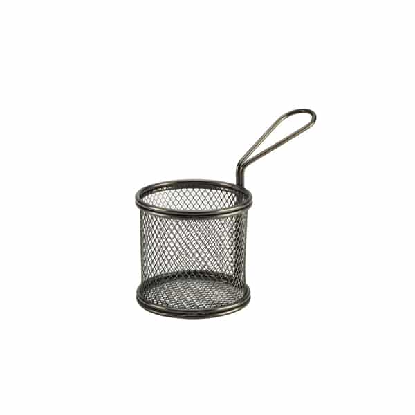 Black Serving Fry Basket  Round 9.3 x 9cm - Pack of 6