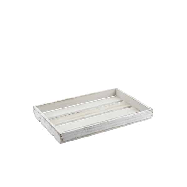 Genware White Wash Wooden Crate 35 x 23 x 4cm