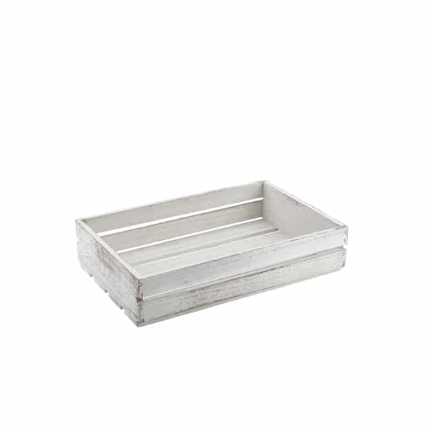 Genware White Wash Wooden Crate 35 x 23 x 8cm