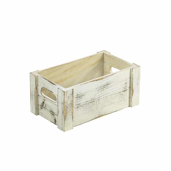 Genware White Wash Wooden Crate 27 x 16 x 12cm