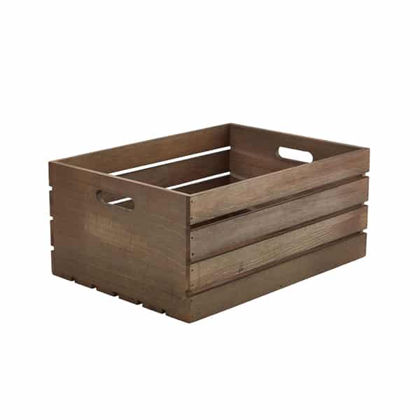 Genware Dark Rustic Wooden Crate 41 x 30 x 18cm - Pack of 1 1 Genware Dark Rustic Wooden Crate 41 x 30 x 18cm - Pack of 1