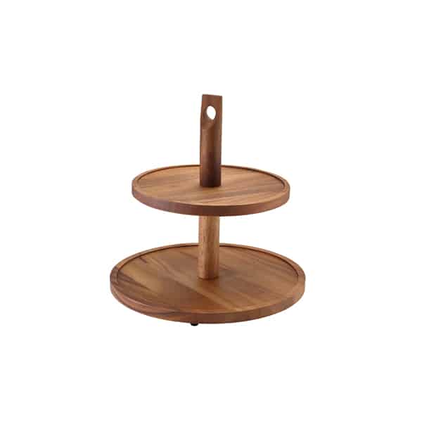 GenWare Acacia Wood Two Tier Cake Stand