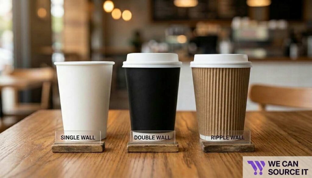 Comparison of single wall double wall and ripple wall paper coffee cups