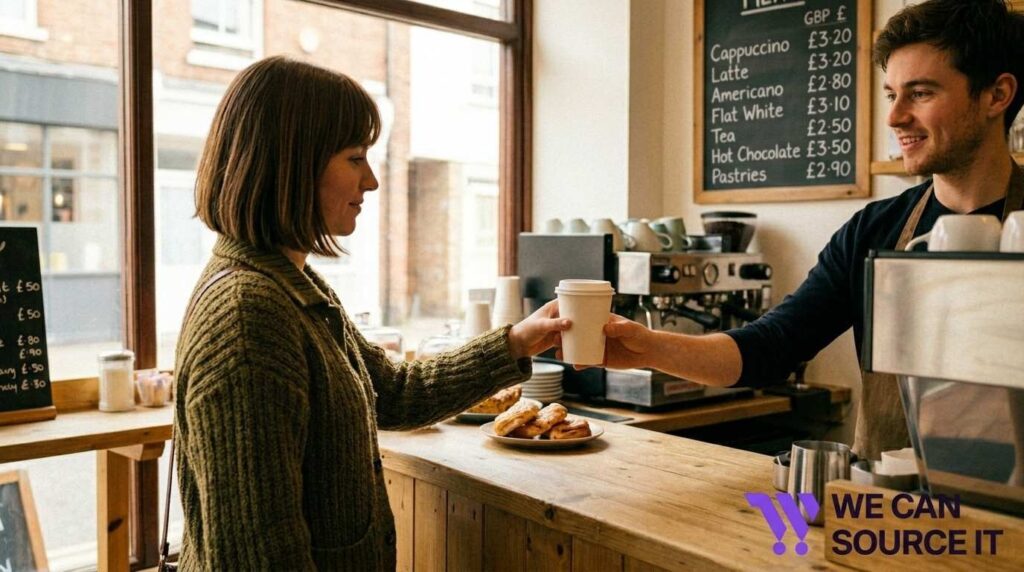 Budget UK coffee shop using plain single wall cups