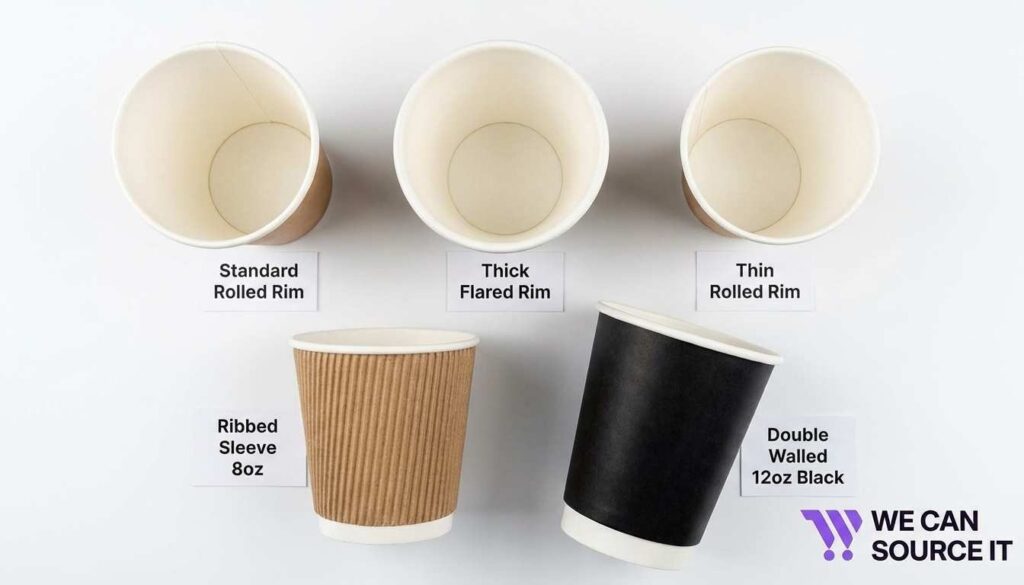 Comparison of different paper cup rim diameters and designs
