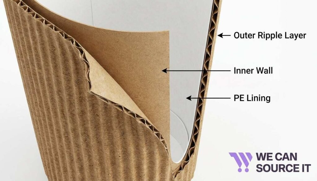 Close-up view of ripple cup showing insulated triple wall design