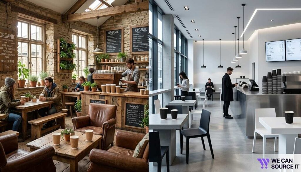 Comparison of café styles using kraft ripple cups and black ripple cups