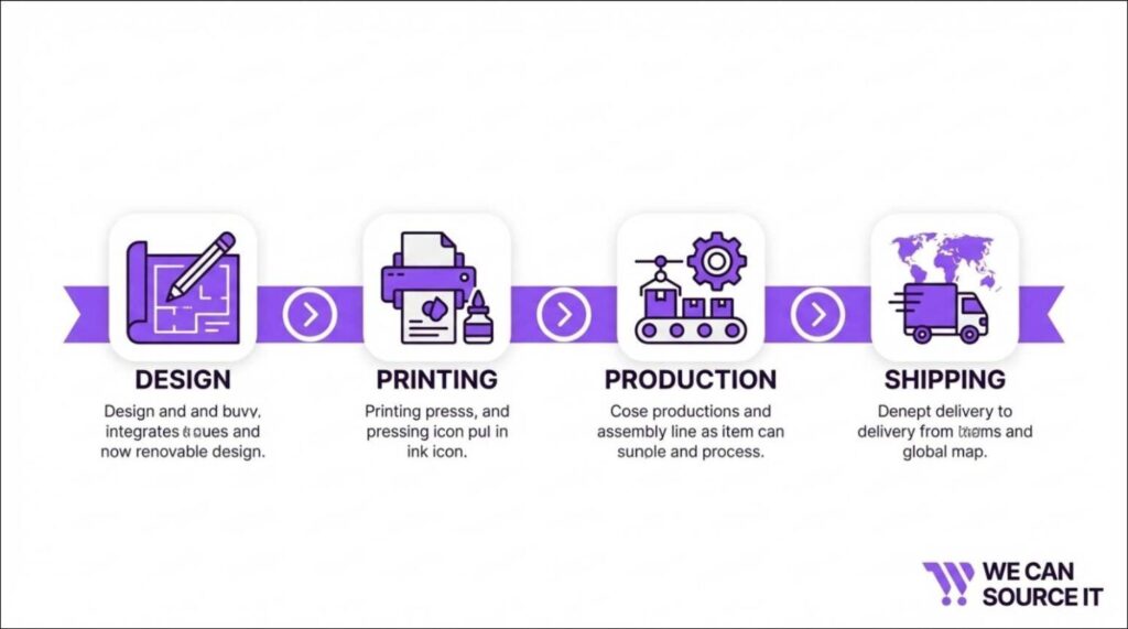 Timeline showing stages of custom printed coffee cup production and delivery