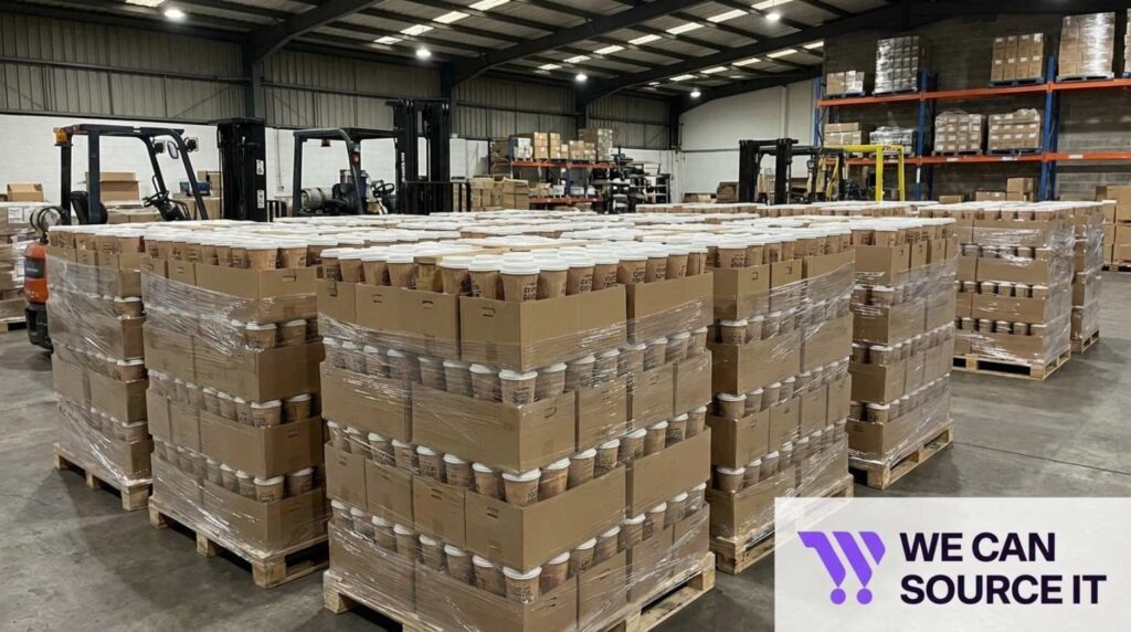 Stacks of custom printed paper cups showing minimum order quantities