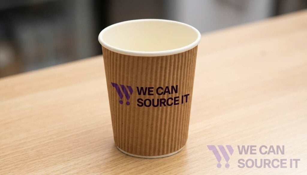 Ripple wall cup with a simple, bold logo, demonstrating effective branding on the corrugated surface.