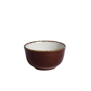 Brown ceramic bouillon bowl with white interior