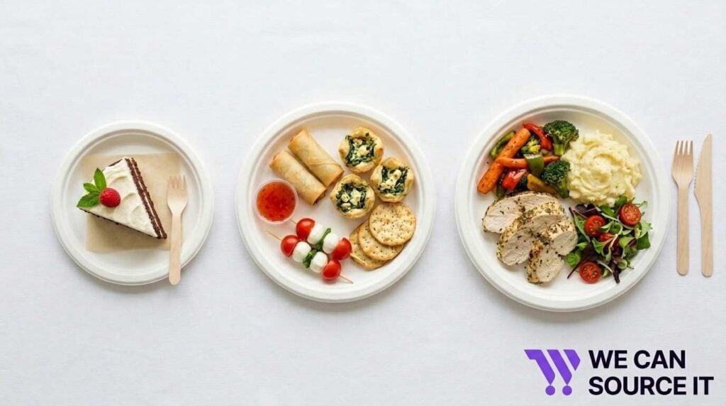 How to Choose the Right Disposable Plates for Events 1 Different disposable plate materials including paper, compostable bagasse and premium event plates