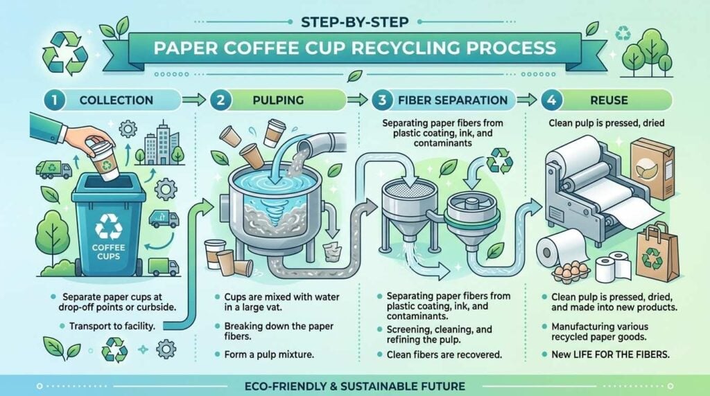 how aqueous coated cups are recycled in paper recycling process UK