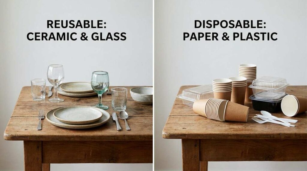comparison of reusable and disposable catering supplies