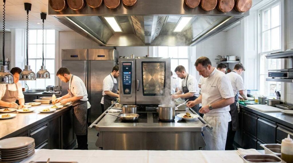 professional commercial kitchen equipment in restaurant