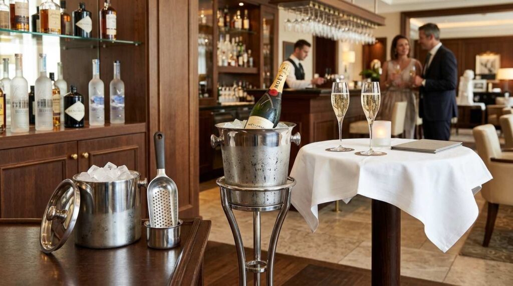  Ice bucket and scoop setup for safe bar service and drink cooling