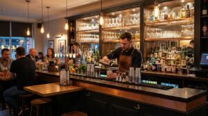 Fully equipped UK pub bar with professional bar tools and supplies