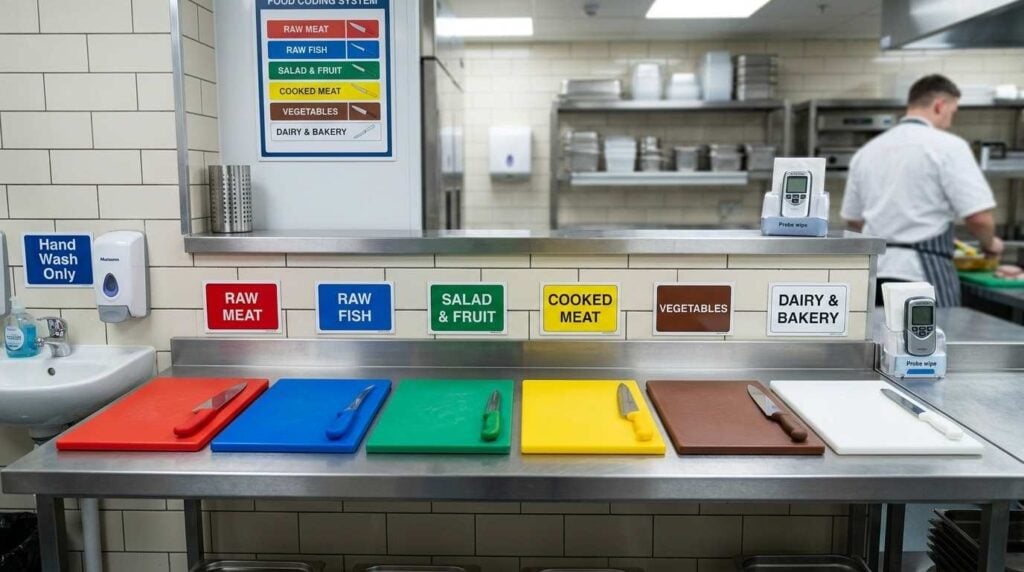 UK colour coded chopping board system for food safety compliance

