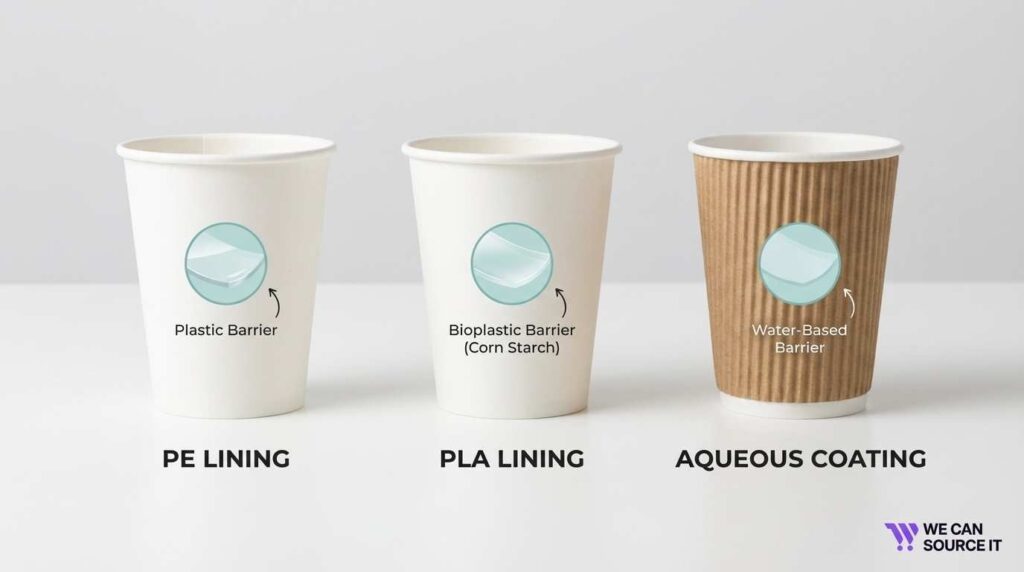 comparison of PE lined cups PLA cups and aqueous coated cups for coffee shops