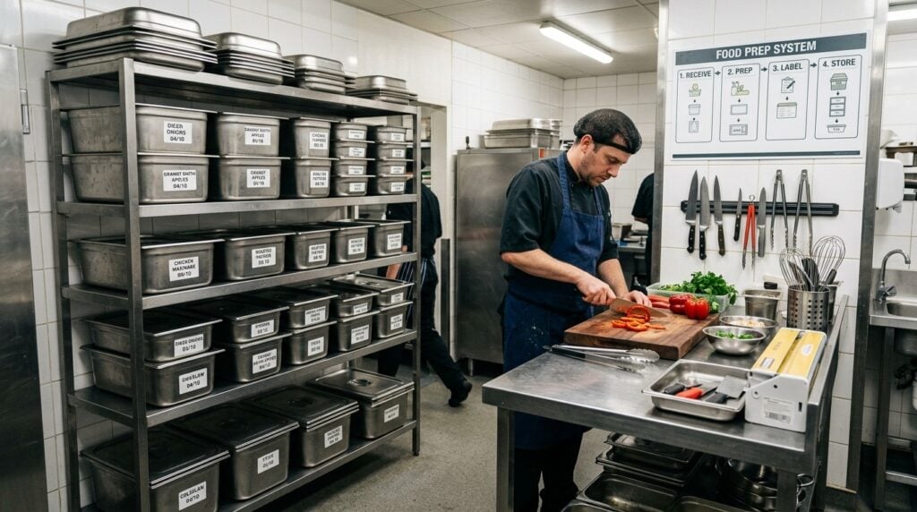 Gastronorm containers and professional kitchen prep organization system