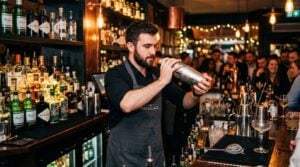 Boston cocktail shaker in professional bar setting