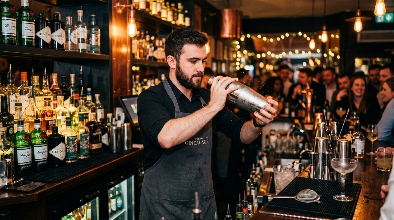 Boston cocktail shaker in professional bar setting