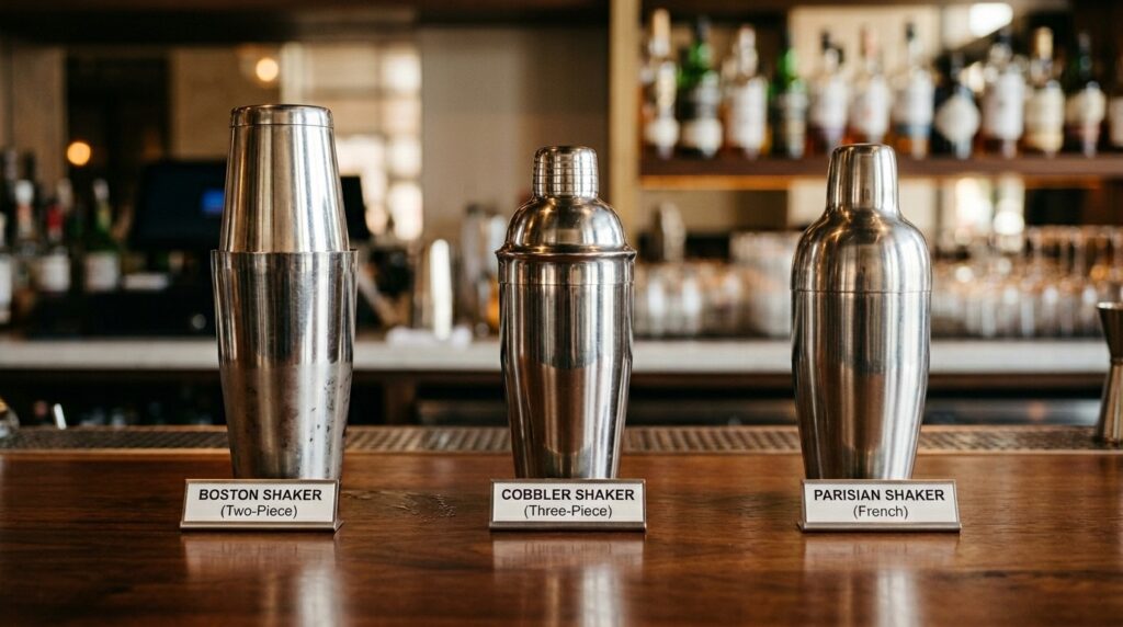Boston vs cobbler vs Parisian cocktail shaker comparison