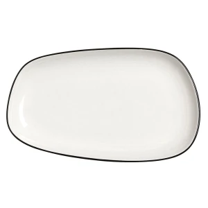 Asteria Nordic Ceramic White Tray Black Rimmed - Pack of 6