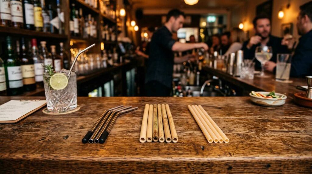 Metal, bamboo, and pasta straws as sustainable alternatives