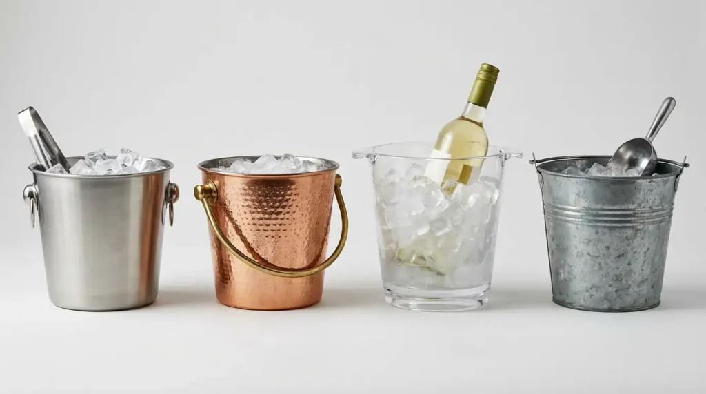 Ice Buckets and Stands for Bars: What to Choose and Why It Matters (2026) 1 Different ice bucket materials used in commercial bars