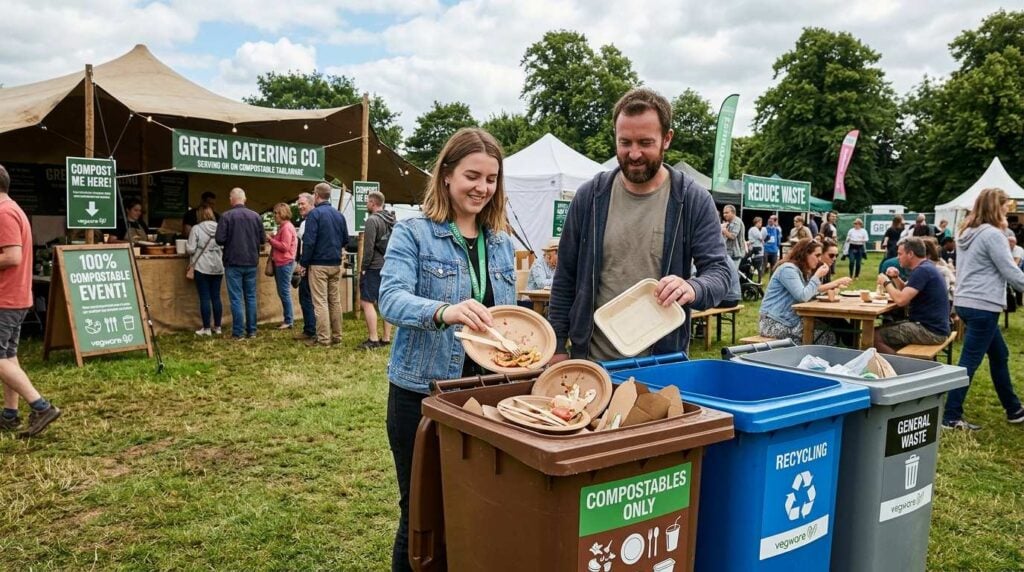 Compostable packaging waste collection at a catering event