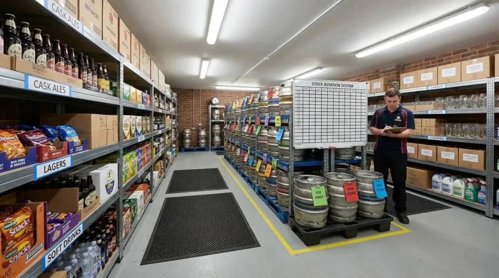 Bar Cellar Management: Equipment, Organisation & Best Practices 2 Organised bar cellar layout with keg storage zones