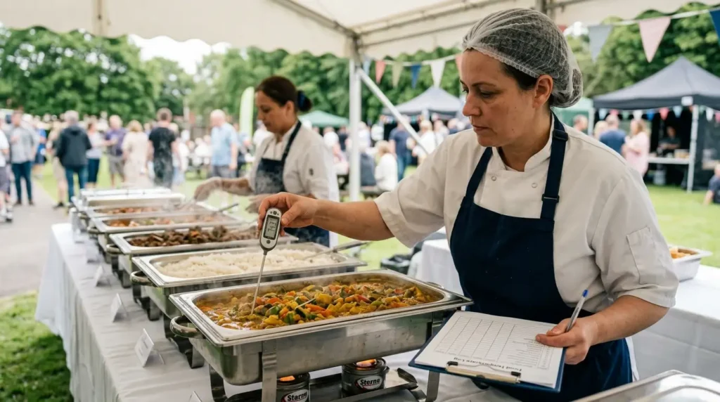 Catering Supplies for Events: What You Need for 50, 100, and 500 Guests (UK Guide) 3 Checking food temperatures during event catering