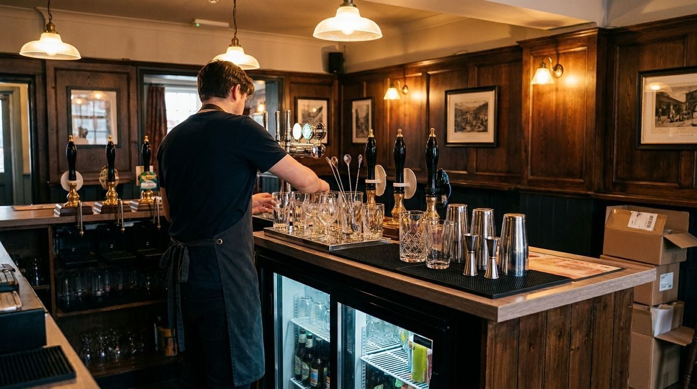 Budget-friendly UK bar setup with essential commercial bar equipment