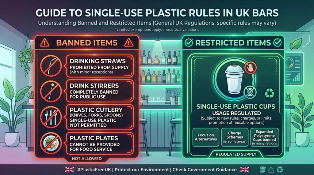 UK single-use plastics law infographic for bars and pubs
