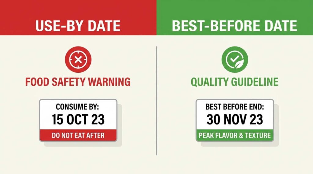 Difference between use-by and best-before food date labels in UK