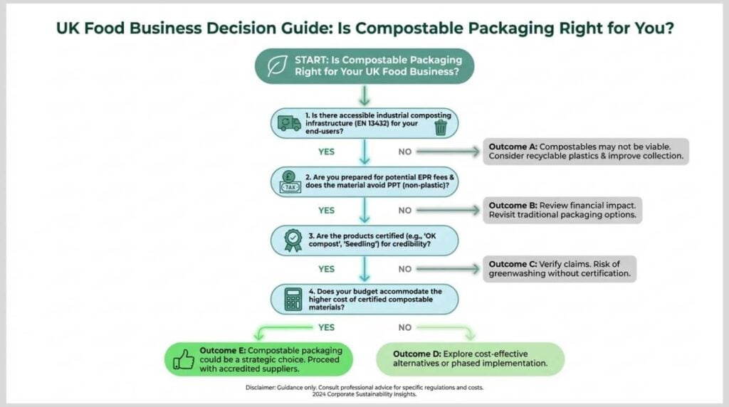 Decision checklist helping UK food businesses determine whether compostable packaging is the right choice