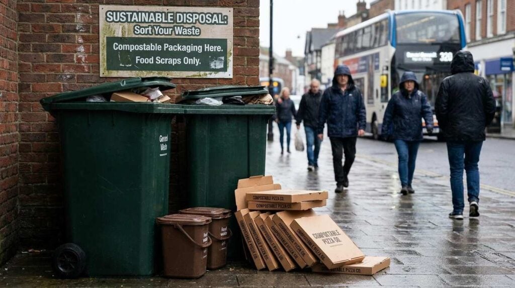 Compostable Pizza Boxes UK: Are They Worth It for Your Takeaway? 3 Compostable pizza box disposal in UK takeaway waste system