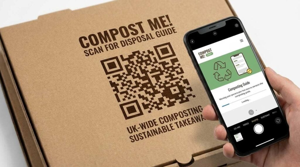 Compostable Pizza Boxes UK: Are They Worth It for Your Takeaway? 4 QR code disposal guidance on compostable pizza box