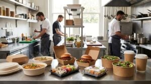 Eco-friendly takeaway packaging for UK restaurants including bagasse, kraft and rPET containers