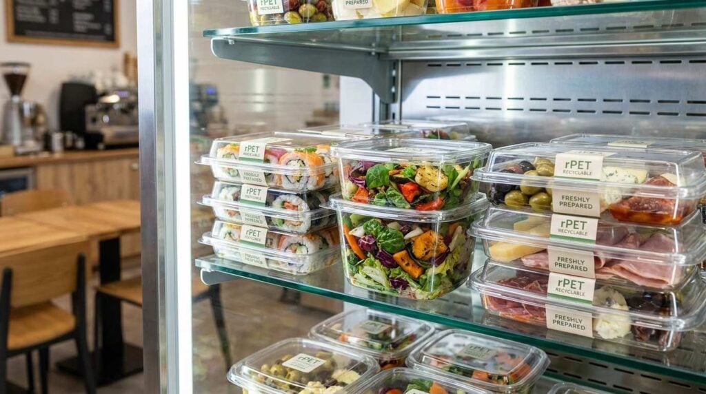 Eco-Friendly Takeaway Packaging for UK Restaurants: How to Choose by Food Type, Cost and Compliance 3 rPET takeaway containers for sushi and cold food presentation