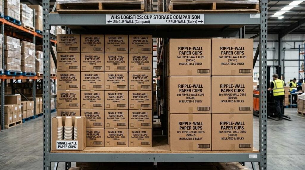 Paper Coffee Cups with Lids: What to Look for When Buying in Bulk UK 3 Comparison of storage space required for ripple-wall and single-wall coffee cups in bulk. paper coffee cups bulk