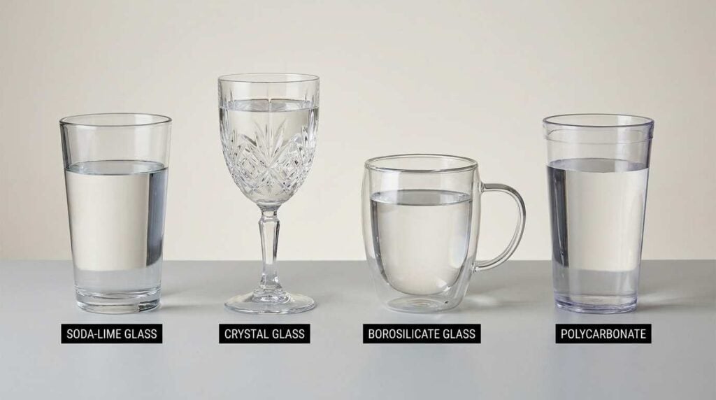 Comparison of soda lime crystal borosilicate and polycarbonate glassware