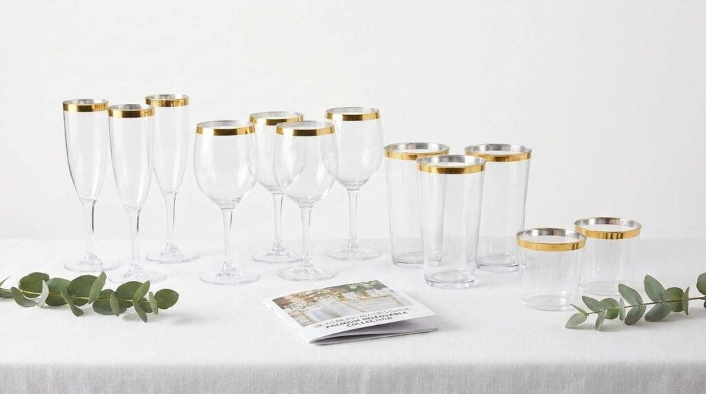 Premium disposable wedding champagne flutes and wine glasses for UK events