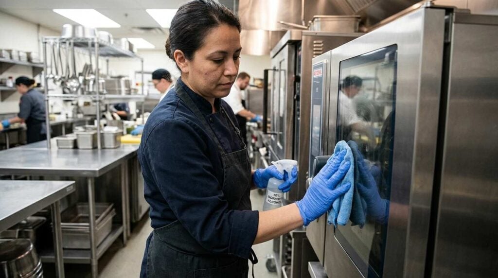 IPA Cleaning Solution in Commercial Kitchens: Uses, Safety and What to Know Before You Buy 3 Using IPA to clean commercial kitchen equipment controls.