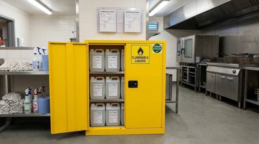 IPA Cleaning Solution in Commercial Kitchens: Uses, Safety and What to Know Before You Buy 4 Proper storage of IPA cleaning solution in a commercial kitchen.